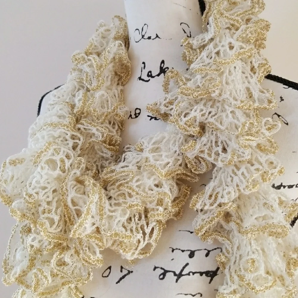 Cream Gold Handmade Scarf